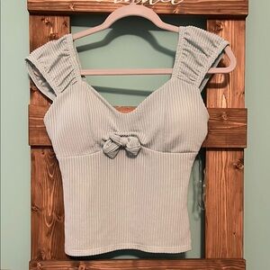 Derek Heart Teal Ribbed Tie Front Going Out Top
